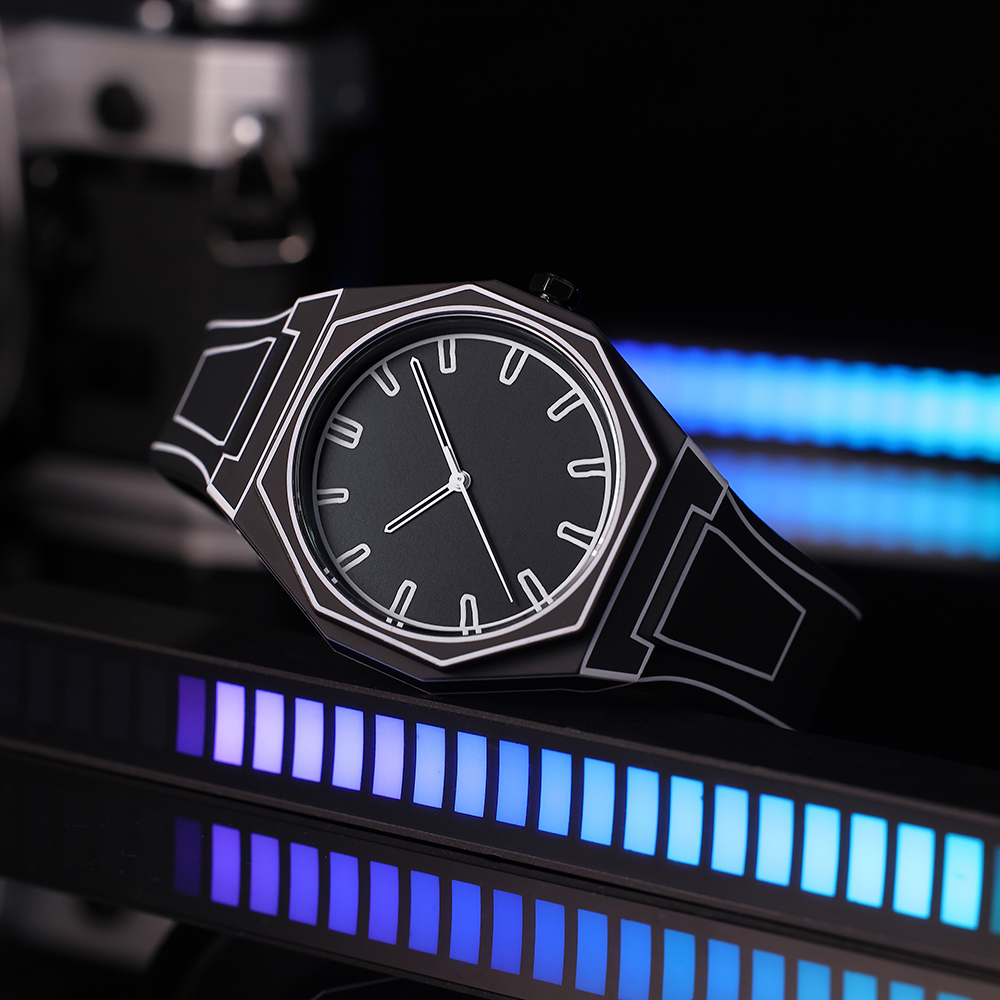Lightweight Polycarbonate case high tech black men's watch classic simple silicone strap men's quartz watch fashion style clock