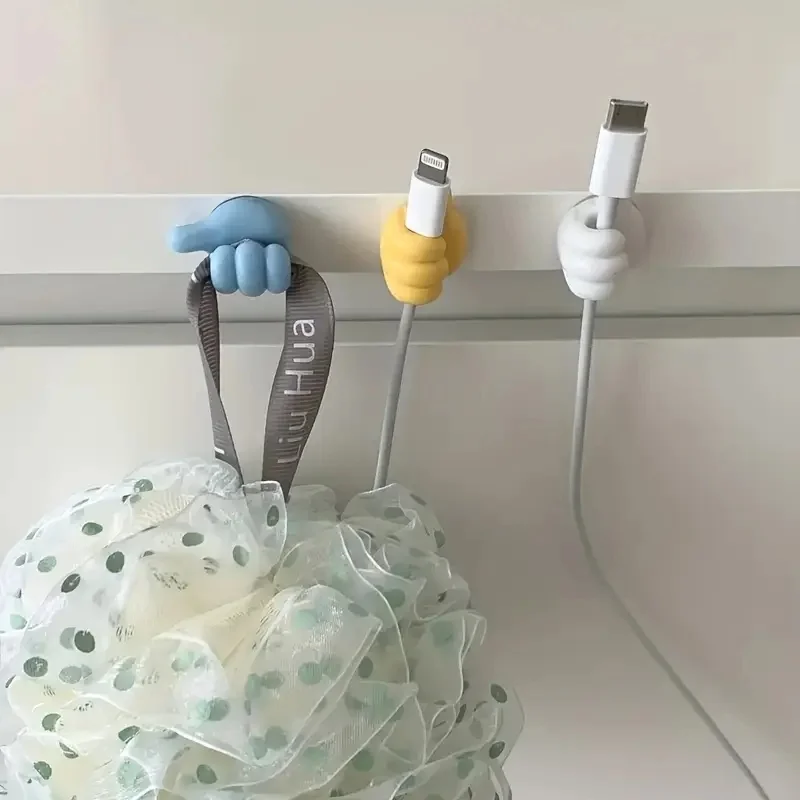 Organizador de cables en forma de pulgar, Clips de almacenamiento, ganchos adhesivos sin taladro, plástico, perfecto para cables de carga, soporte para cables, 10 Uds.
