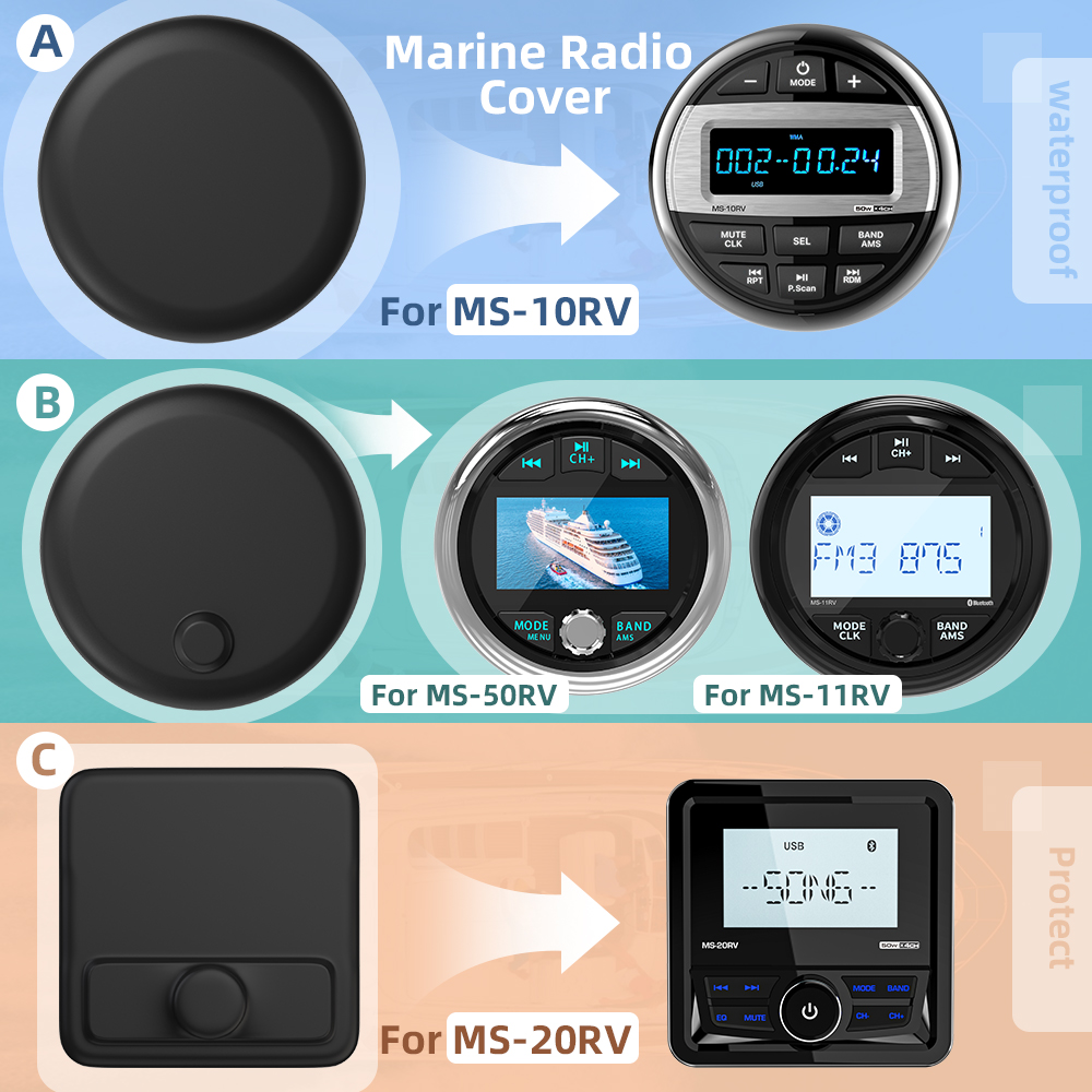 Für Marine Radio Abdeckung MP3 MP5 FM Boot Radio Weiche Silikon Protector Wasserdicht Anzug für UTV ATV SPA RZR