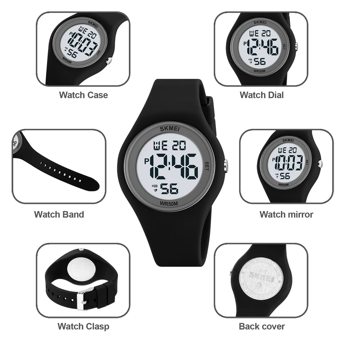 Reloj Digital SKMEI juvenil para deportes al aire libre para hombres, mujeres, estudiantes, 5bar, cronómetro resistente al agua, Reloj de pulsera con alarma para Mujer