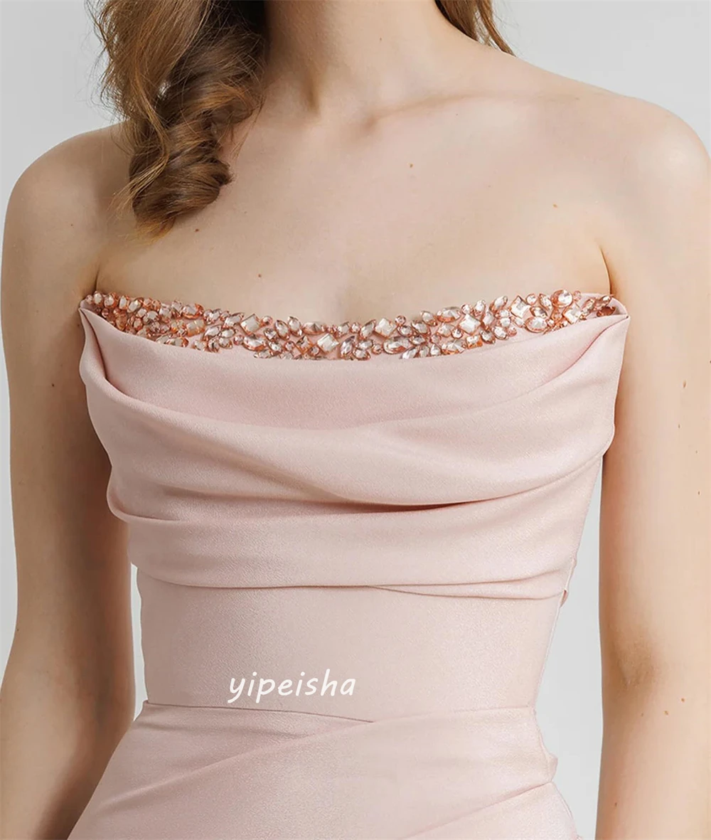 Personalizado jiayigong simples estilo moderno formal noite sem alças a linha beading plissados vestidos de ocasião sob medida