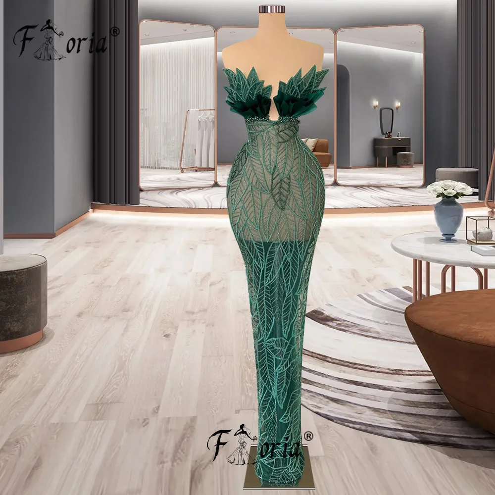 Haute Couture Leaf Design Cocktailjurk Groen Dubai Kristal Getailleerd Galajurken Unieke Prom Celebrity Feestjurk Nieuw