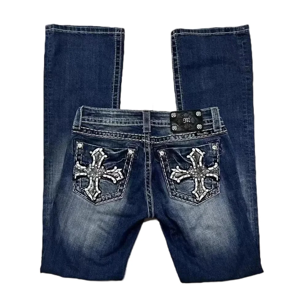 Nowy amerykański styl Street Wear Hip Hop Rock Revival Haftowane dżinsy Luźne Casual Y2k Szerokie nogawki Jeansy Fall Guys Men Jeans