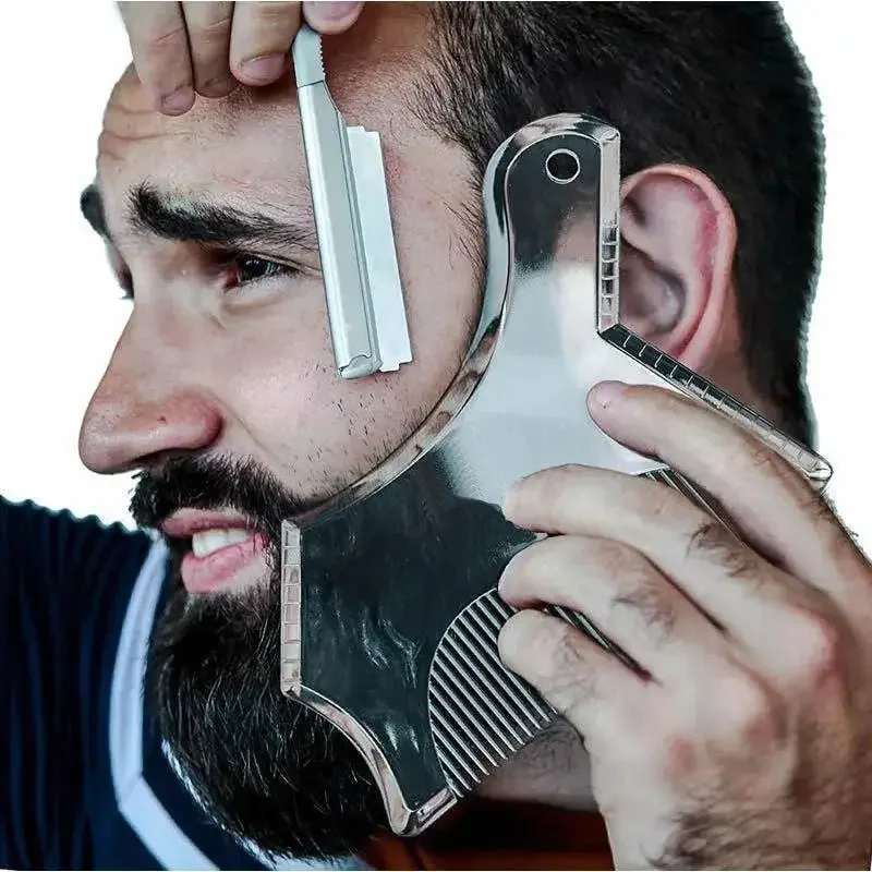 Modello per barba da uomo Pettine per styling barba multifunzionale all-in-one Strumenti creativi per modellare stencil per barba per peli del viso toastati