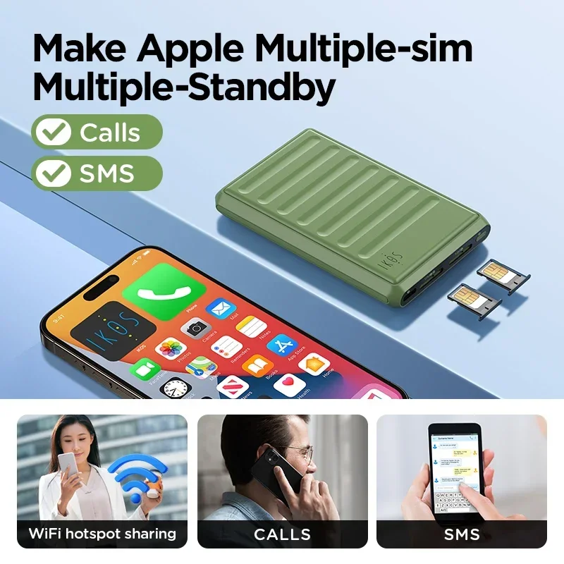 IKOS-adaptador Bluetooth Para iPhone y Android, Tarjeta SIM Dual para compartir datos de red K7 4G, modo de espera, SIMadd