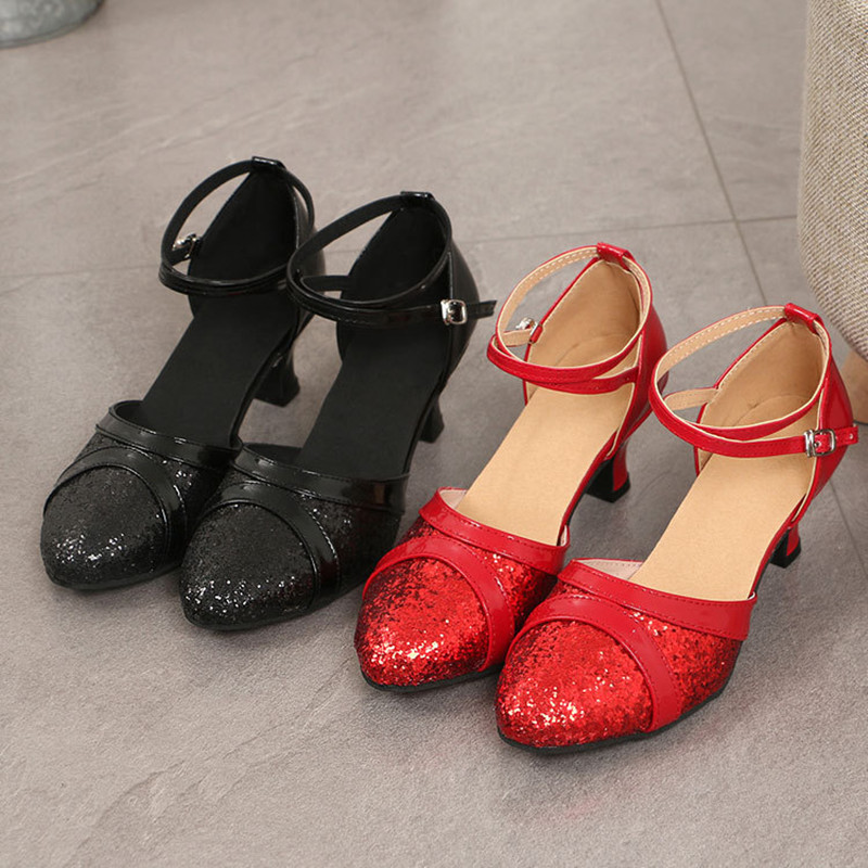 Latin Dance Schuhe Für Frauen Pailletten Erwachsene Weibliche Sandalen Weiche Sohle Indoor Ballsaal Tango Schuh Closed Toe Salsa Tanzen Schuhe