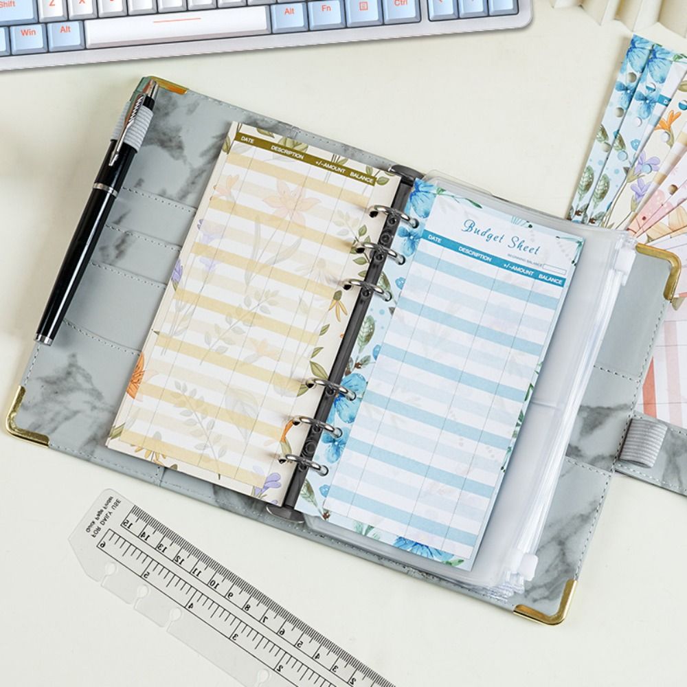 Marbling Money Saving Binder PU Card Holder Savings Challenges Book Waterproof Money Planner Money Saving Notebook Charge Up