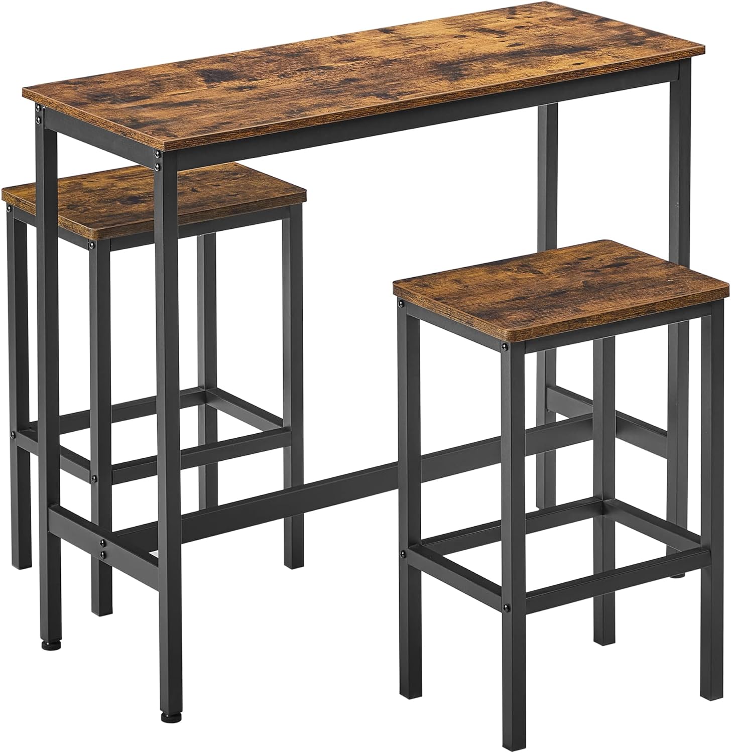 Stehtisch mit 2-Stühlen, Steel Rack, Industry-Design, Vintage-Braun-Tintenschwarz LBT218B01