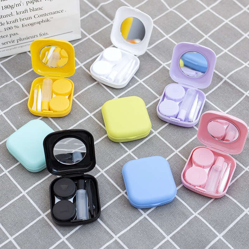 Ensemble d'étuis à lentilles de contact avec miroir, petit sac de rangement portable, mini étui à lentilles de contact, sac de rangement à tremper