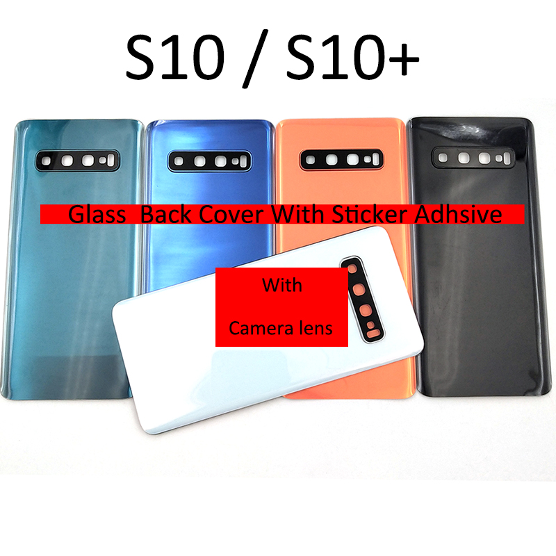 Novo para Samsung Galaxy S10 G973 S10 Plus G975 S10e G970 Caixa de vidro da porta traseira da bateria Painel da tampa traseira Peças da lente da câmera Tampa de substituição do telefone chaiss com fita adesiva adesiva