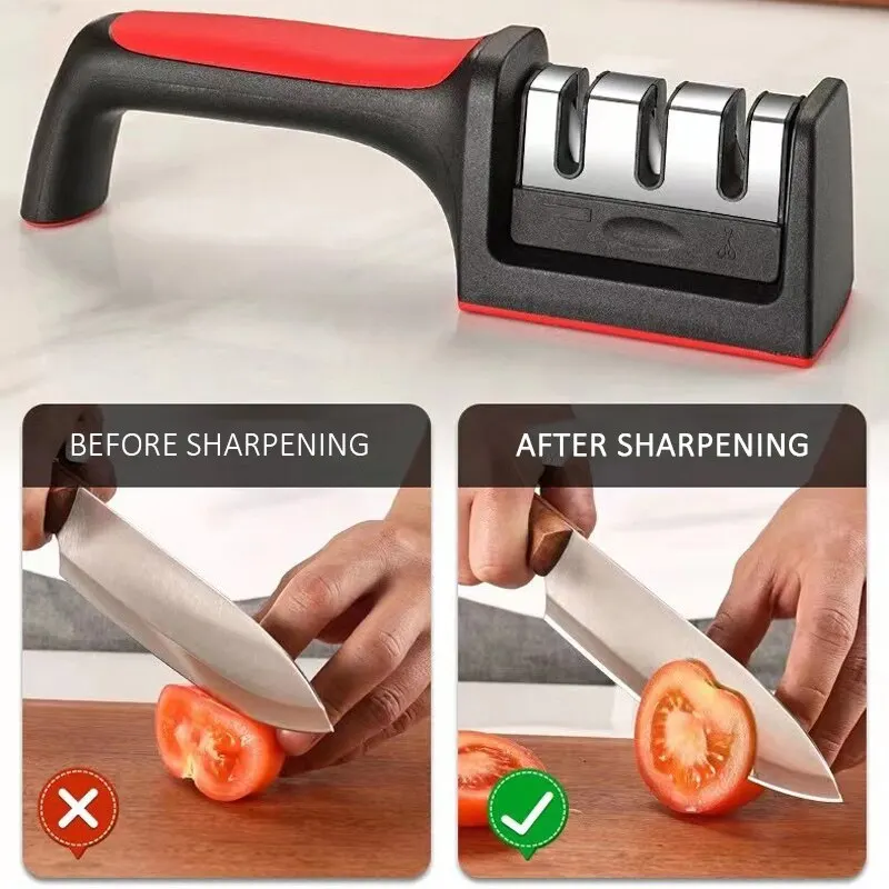 ห้องครัว 3 ส่วนมีด Sharpener ในครัวเรือน Multi-Functional Hand-Held สามอเนกประสงค์สีดํา Sharpening Stone