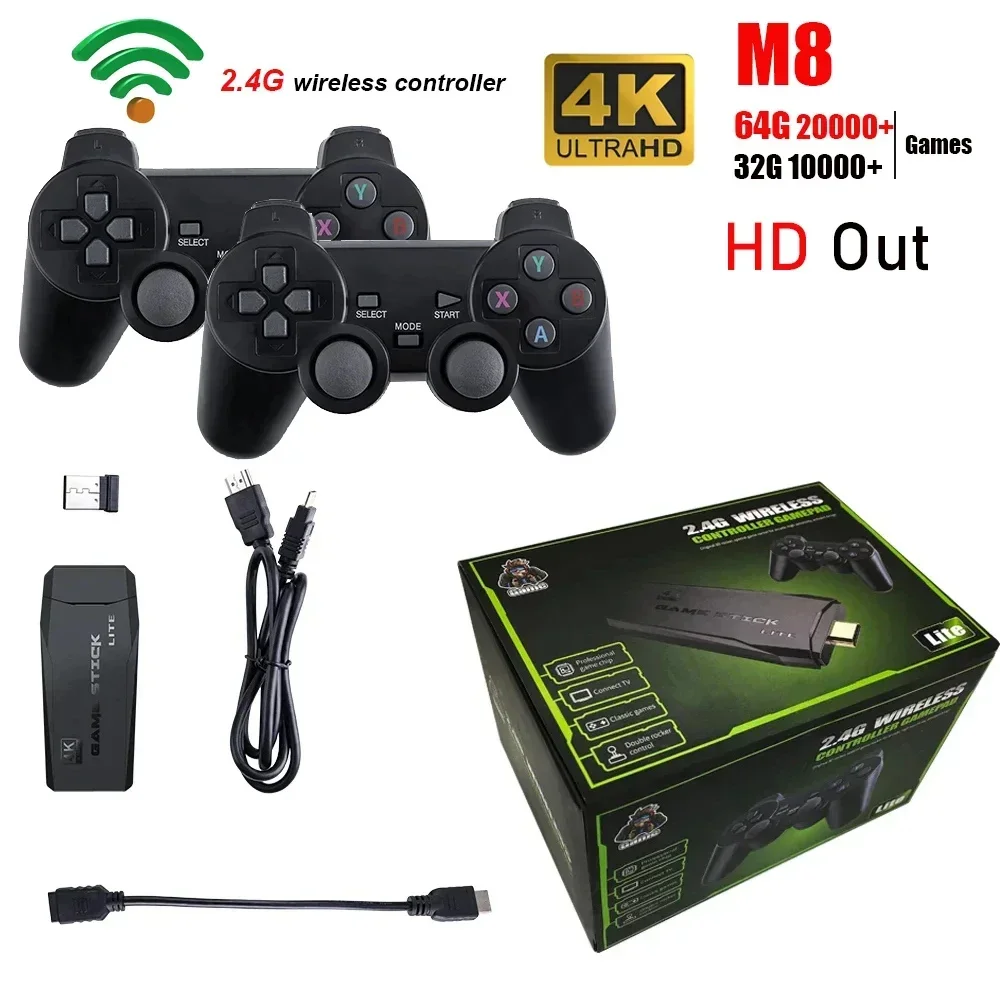 Console per videogiochi 2.4G Doppio controller wireless Game Stick 4K 10000 giochi 32/64GB Giochi retrò per PS1/GBA Ragazzi Regalo di Natale
