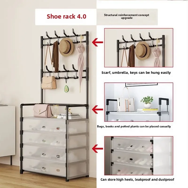 【Upgrade Thicken】Multi Functional Shoe And Hat Integrated Rack,Clothing And Hat Rack,Multi-layer Dust-proof Storage Rack,Cream