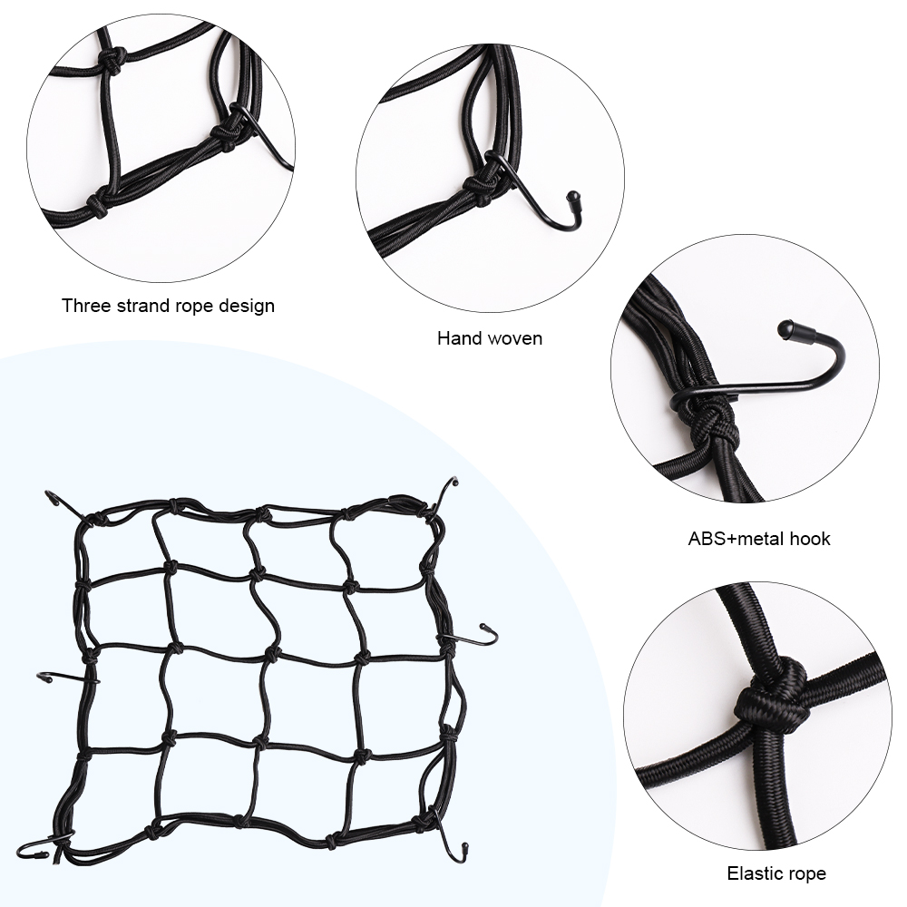 Heavy-Duty 6 Hooks Elastic Bungee Net Motorcycle Luggage Net Helmet Fuel Tank Holder Moto Accessories for Helmet Storage Black