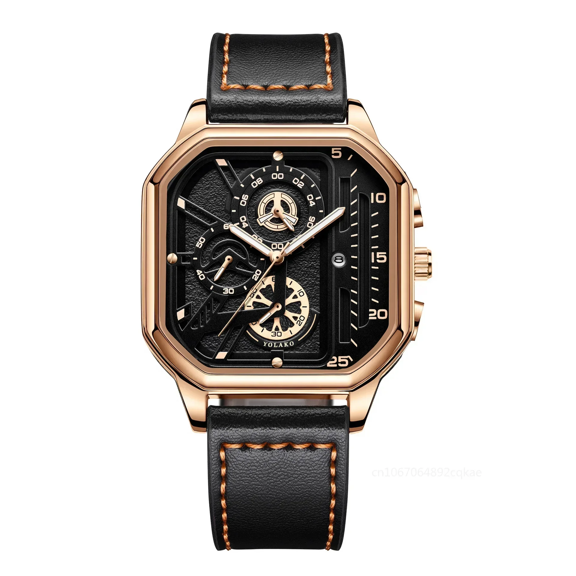 ผู้ชายนาฬิกาควอตซ์นาฬิกาธุรกิจผู้ชายนาฬิกาสายหนัง PU Big Dial Square กีฬานาฬิกา Cool นาฬิกาข้อมือสีดําสําหรับ Man
