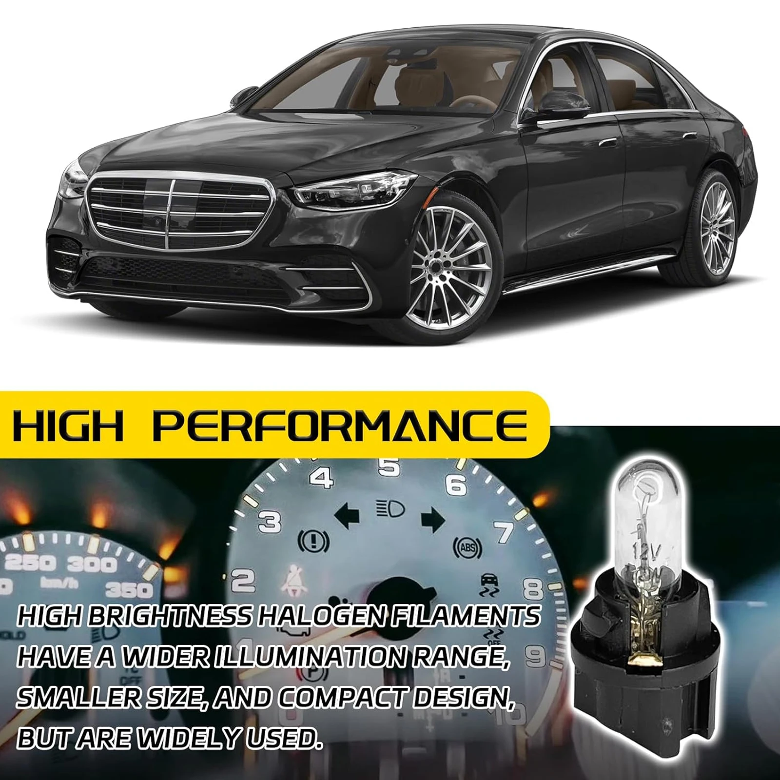 12 set di lampadine alogene per cluster di strumenti T5 con prese, luce da cruscotto 12V 1,2W per la sostituzione di interni di auto automobilistiche