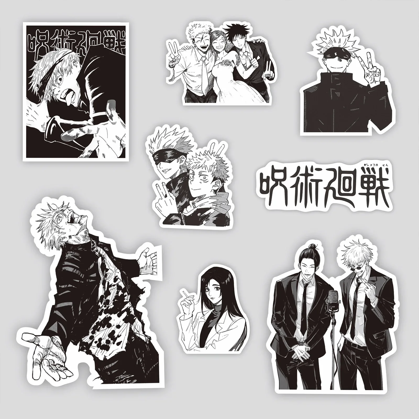 สติกเกอร์สีดำขาว jujutsu Kaisen 65ชิ้น DIY แล็ปท็อปสเก็ตบอร์ดโทรศัพท์สติกเกอร์สุดเท่ itadori Yuji Satoru gojo สติกเกอร์รูปลอกมังงะ