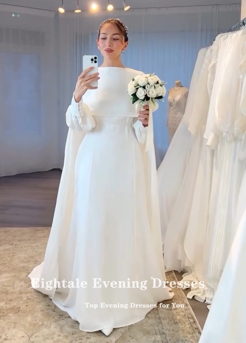 Eightale Arabic Wedding Dresses Customized Long Sleeves White Ivory Mermaid Bridal Gown Vestidos De Novia