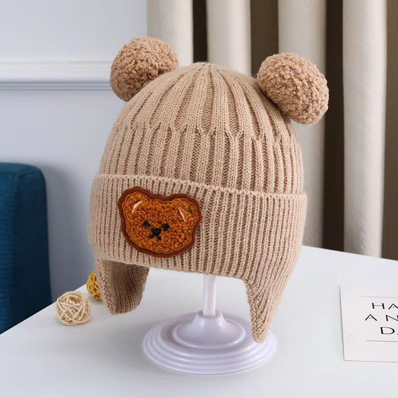 Chapéu de lã do bebê bonito urso proteção de orelha chapéu crianças inverno engrossado quente malha versão coreana do chapéu do bebê