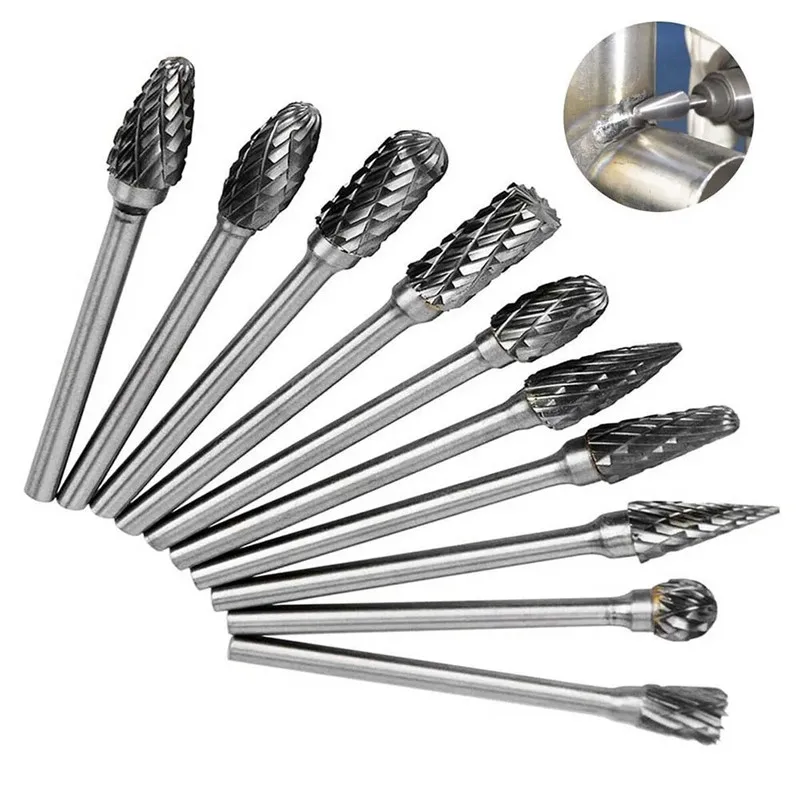 Tungsten Carbide Drill Bit burr set Rotary File 3mm cnc end mills steel burs engraving grinding blade chamfering metal cutter