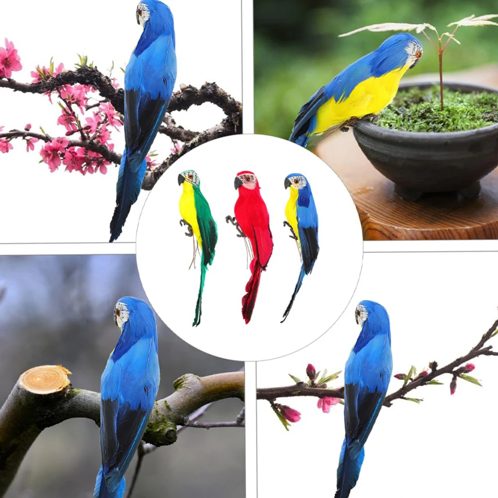 25/35 ซม.ทําด้วยมือจําลองนกแก้วสัตว์นกสวน Props ตกแต่ง Miniature Feather สนามหญ้าตุ๊กตาเครื่องประดับ