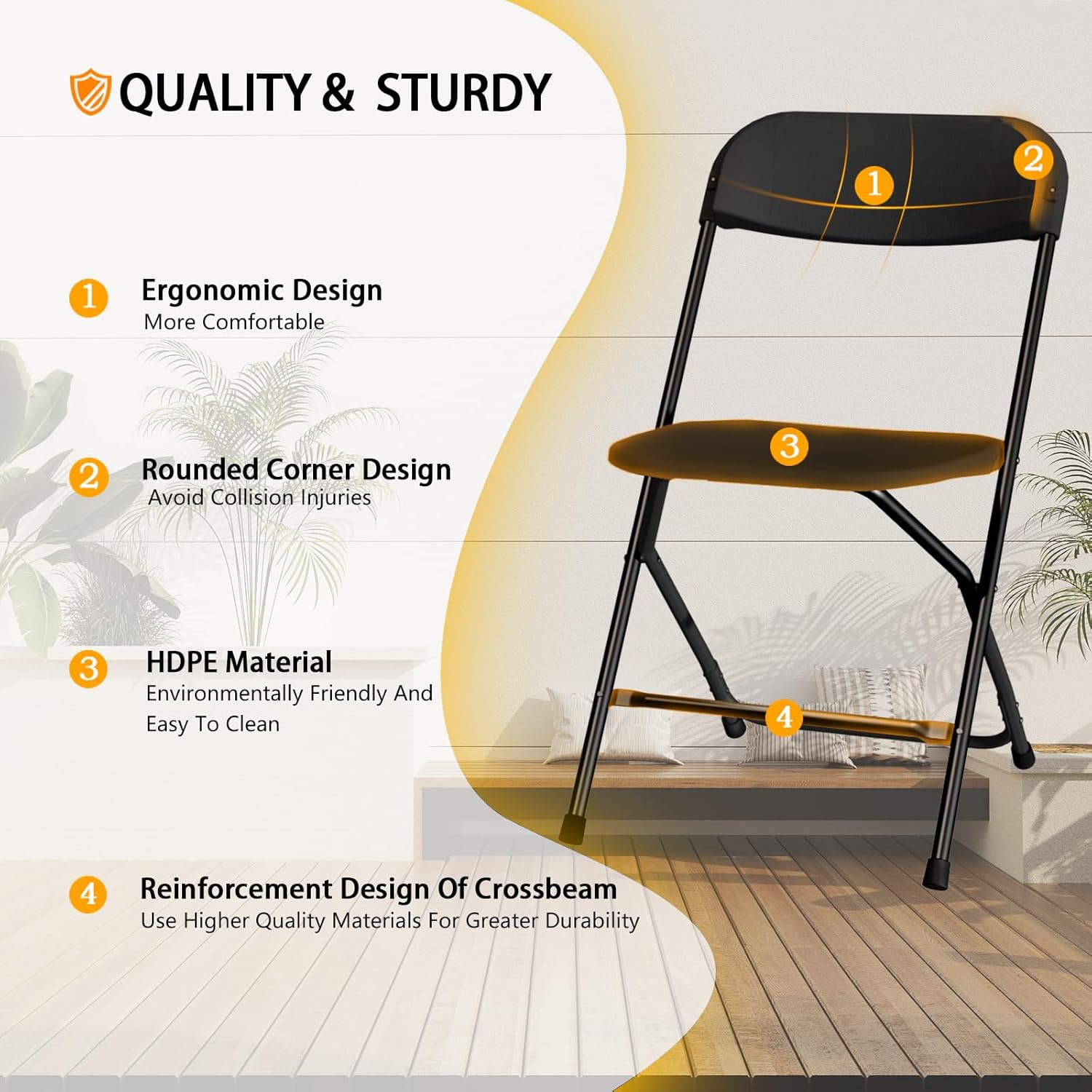 20 Pack Black Folding Chairs,Portable Party Chairs,Plastic Folding Chair,350lb Stackable Commercial Seats with Steel Frame