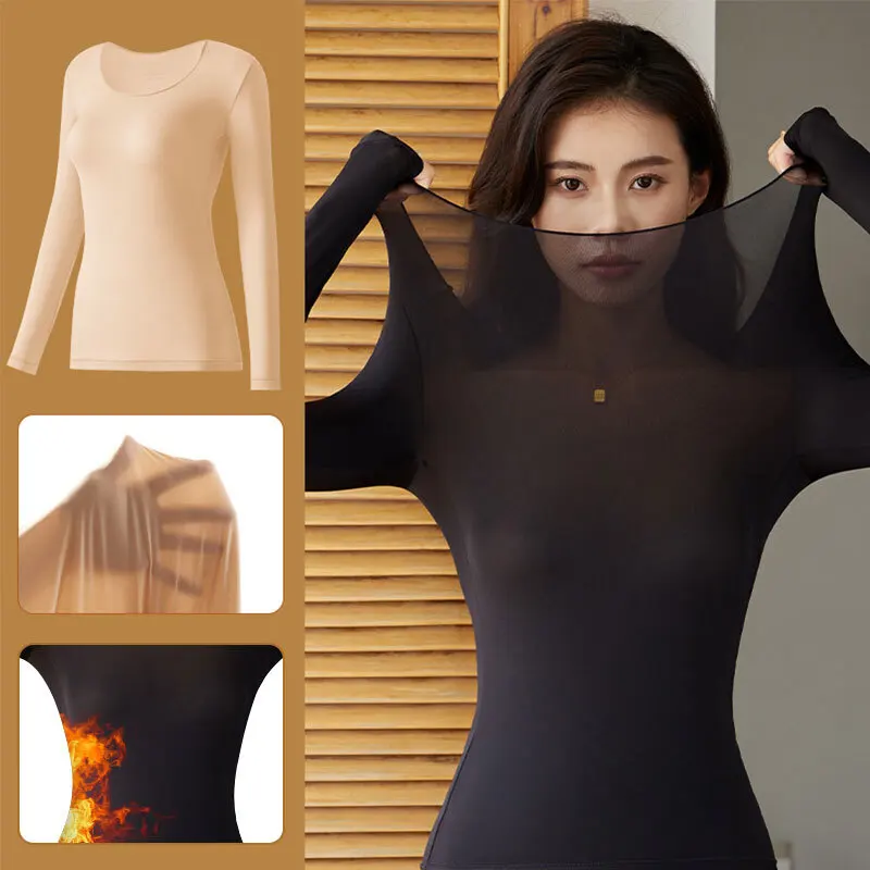 Winter Autumn Women Thermal Underwear Long Sleeves Bottoming Shirt Pullover Elastic Casual Solid Ladies Basic Thermal Tops 2025