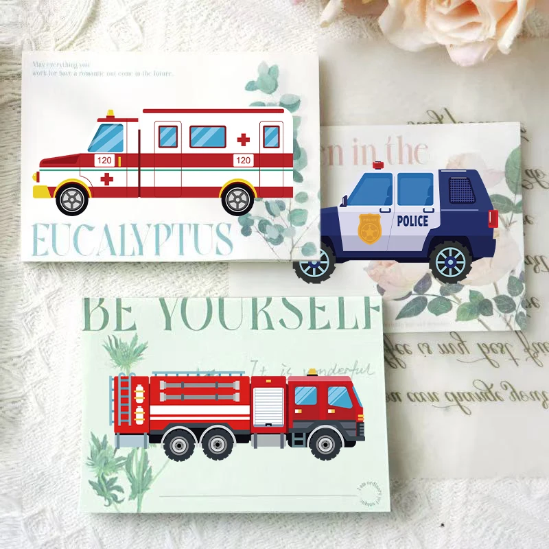 8/16/24 Uds camión de bomberos ambulancia rompecabezas pegatinas regalos decoración DIY calcomanía motocicleta excavadora varias combinaciones de vehículos