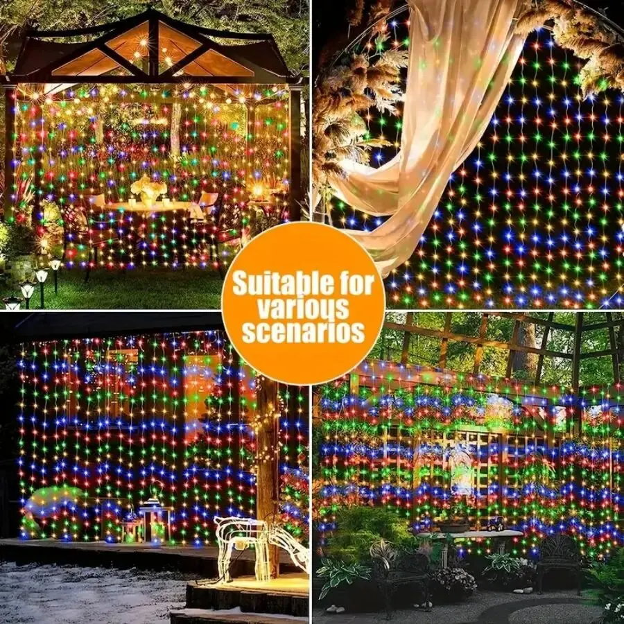 1 cortina de luces solares, 300/200/100LED, luces de hadas impermeables para exteriores/interiores, para Festival, luces LED de Año Nuevo, Navidad