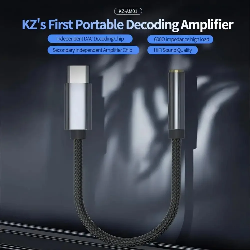 オーディオアダプタータイプc〜KZ-AM01 mm,32ビット,3.5 KHz,hi-fi,dac,デュアルチップ,イヤホン,オーディオケーブル,kzシリーズ,edx pro,384