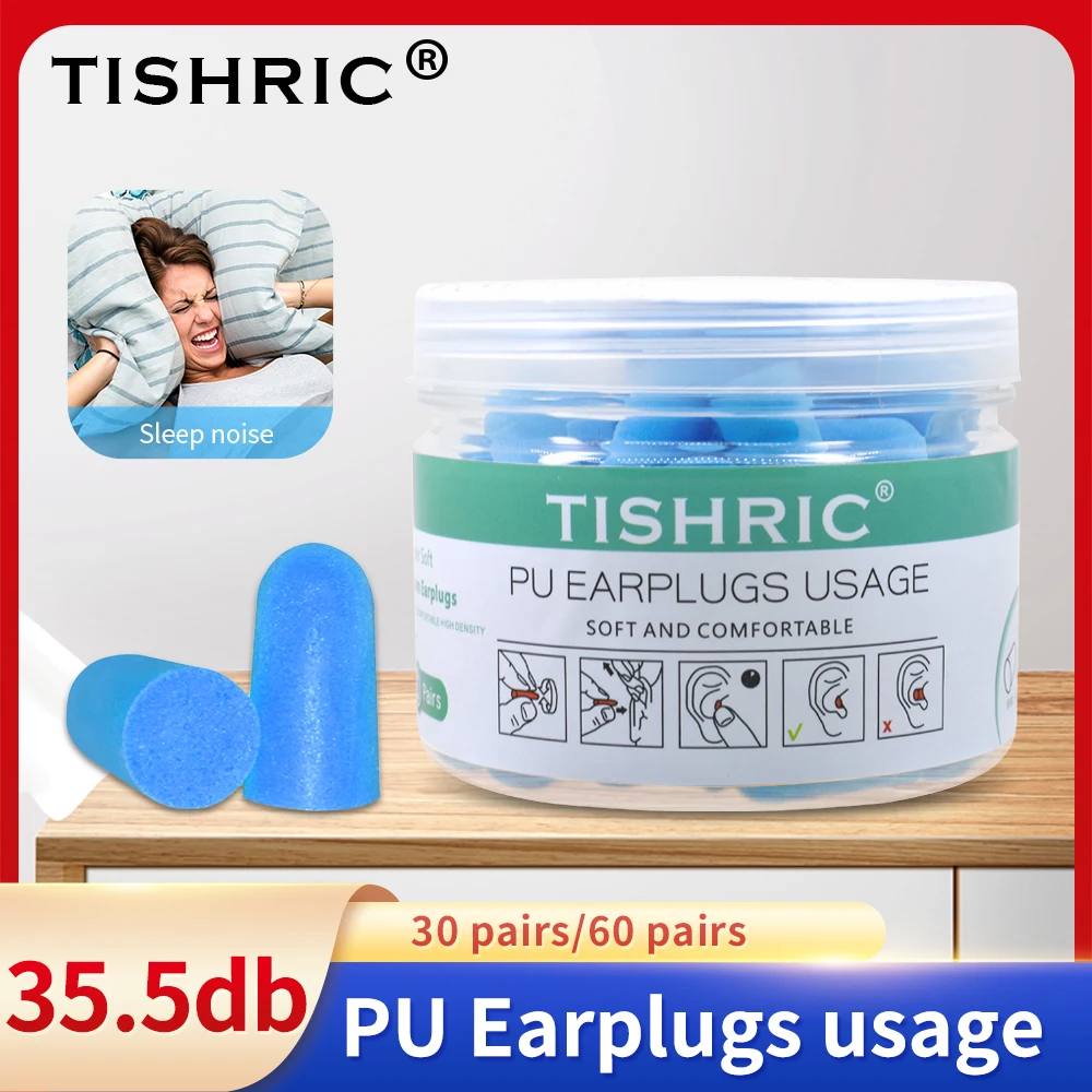 TISHRIC 귀마개 소프트 스폰지 귀마개 소음 감소 수면 귀마개 여행 소음 감소율 35.5db 방음