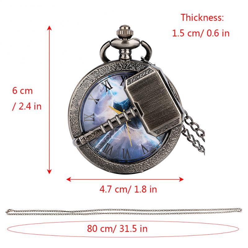 MARVEL-Montre de Poche à Quartz Marteau de Thor, Design Injuste Creux, Pendentif Thunder, Cadeau Cosplay Antique pour Homme