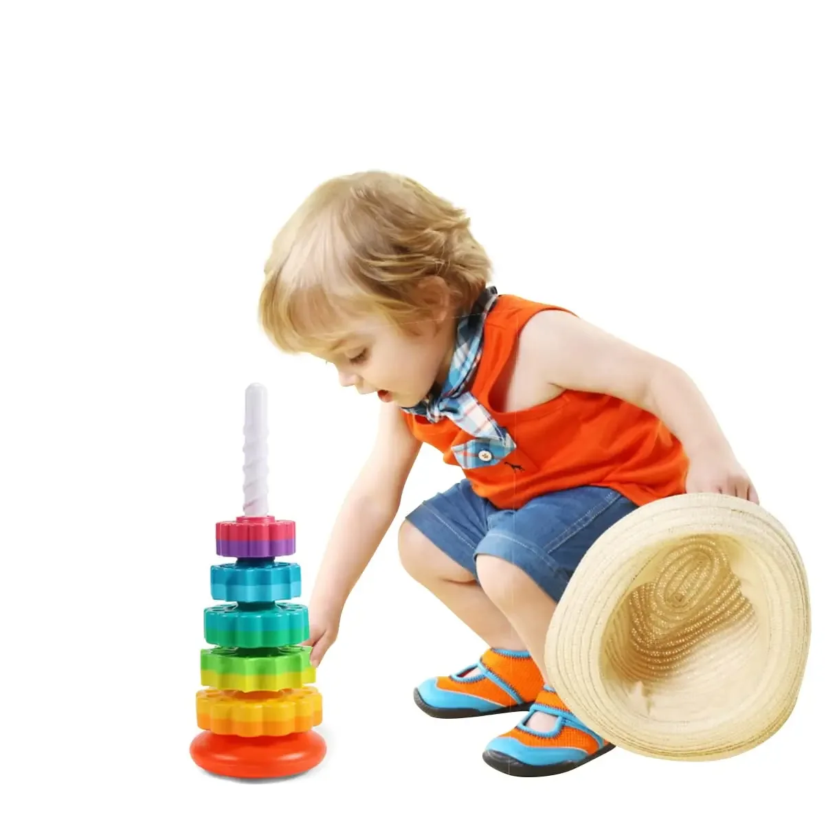 Tour arc-en-ciel rotative Montessori, Puzzle à empiler pour bébé, jouets de sécurité et de Protection de l'environnement, jouets colorés pour enfants, garçons et filles