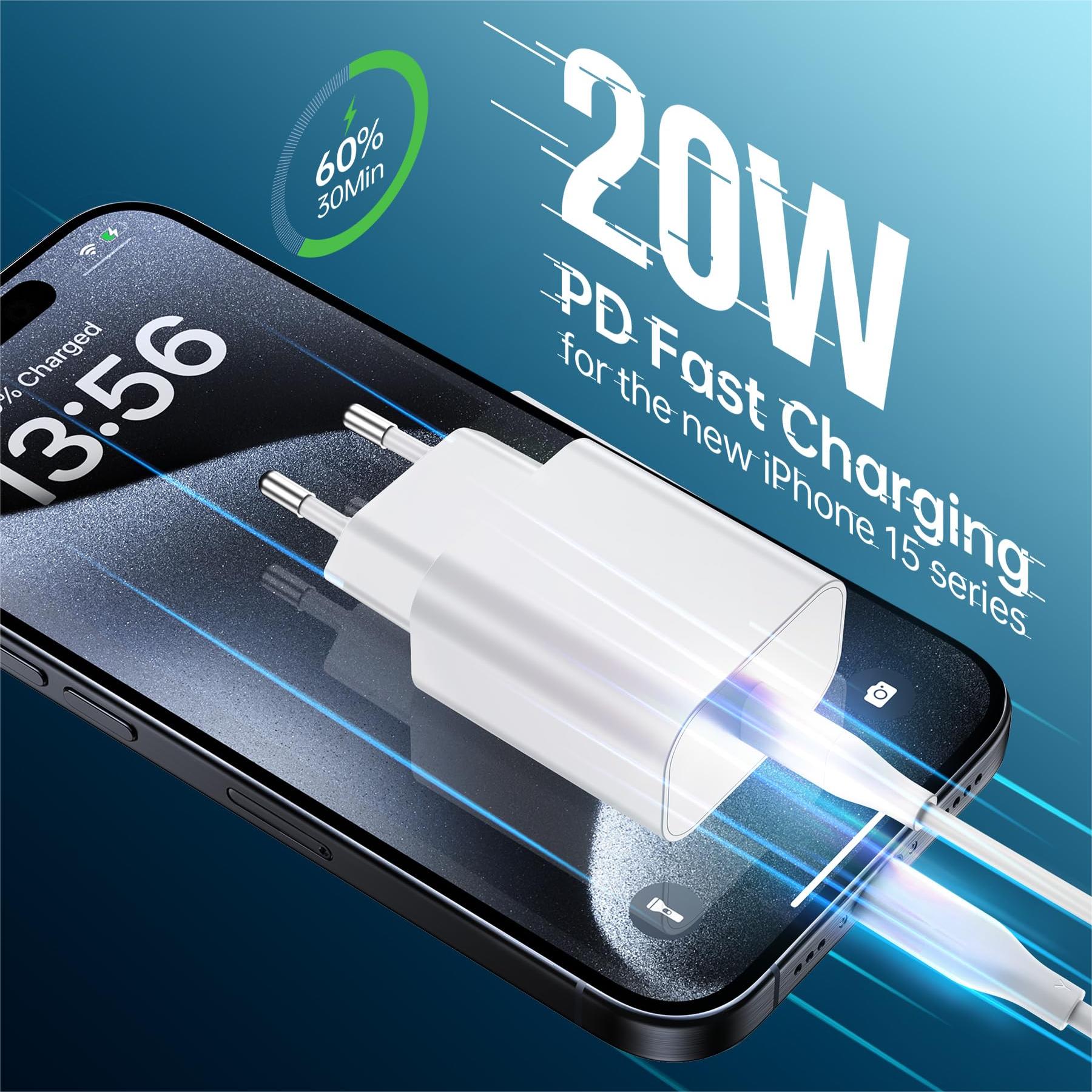 Enchufe del cargador de la UE de carga rápida PD 20W con cable de 1M/3FT para iPhone iPad