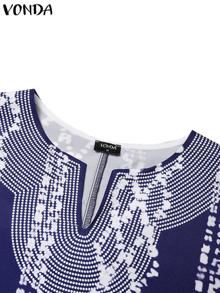 Vonda-女性用半袖マキシドレス,ボヘミアンプリント,カジュアルドレス,シンプルでエレガント,ロング,ラージサイズ,5xl,秋,2024