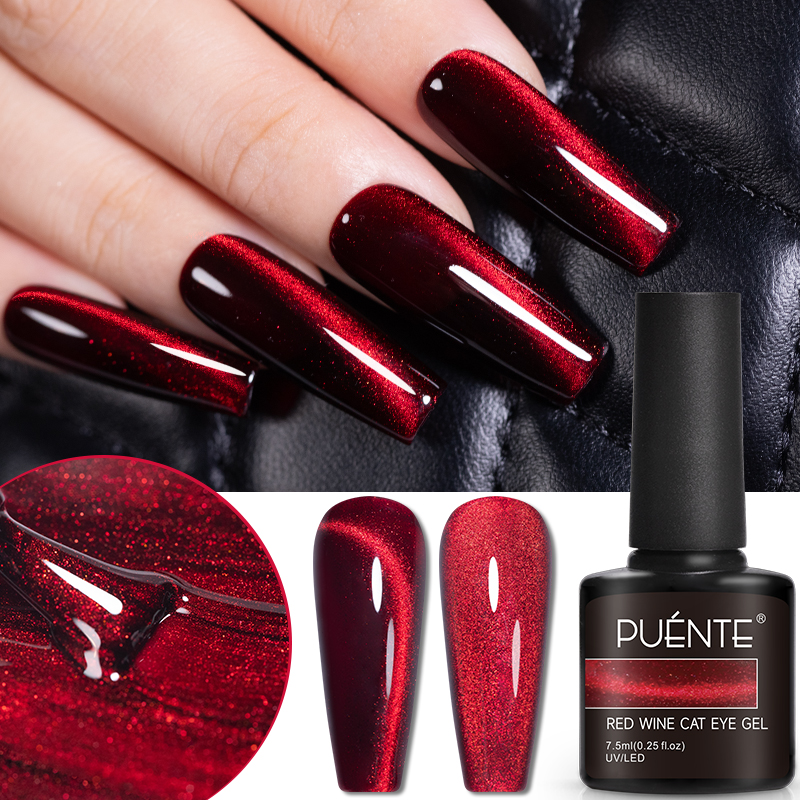 PUENTE 7,5 ML vino rojo gato Gel magnético esmalte de uñas súper brillante rubí rojo ojo de gato Gel Soak Off UV barniz semipermanente para decoración de uñas