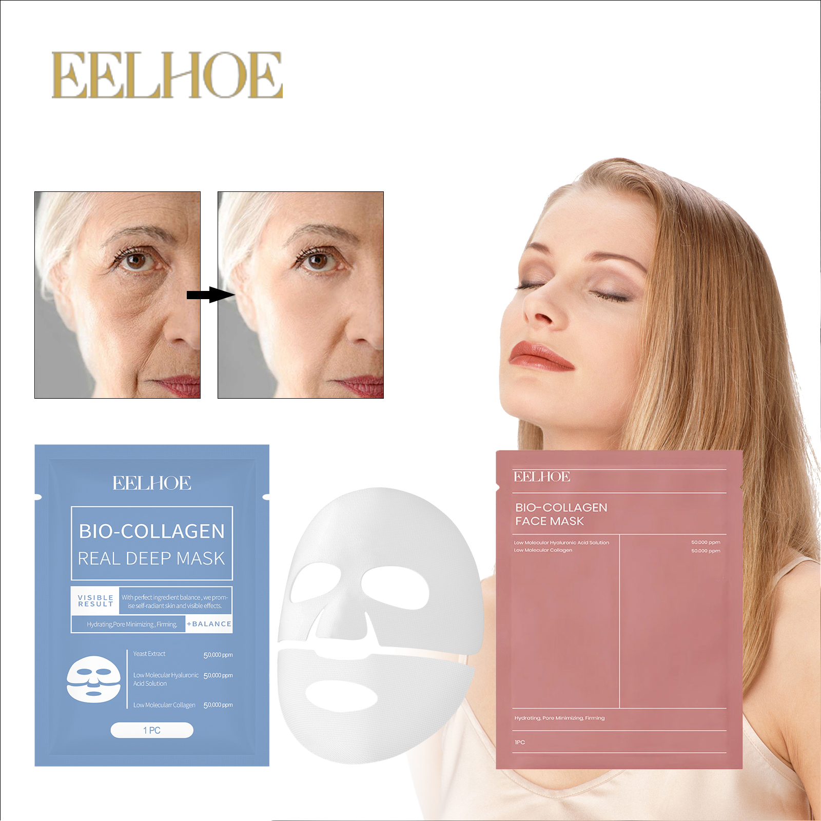EELHOE Bio Collagen Real Deep Mask หดรูขุมขน Deep Hydrating Overnight Face Mask Moisturizing Refreshing Brightening Skin Care