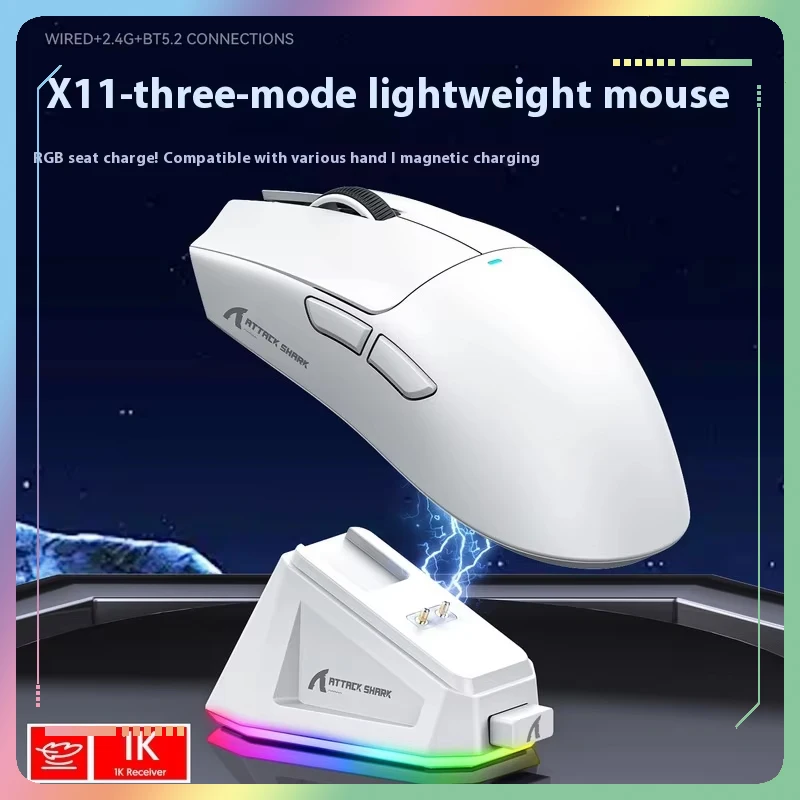 Attack Shark X11 Maus, leicht, PAW3311, E-Sport-Spiel, die dritte Mock-Prüfung, kabellose Bluetooth-Maus, die RGB-Unterseite auflädt