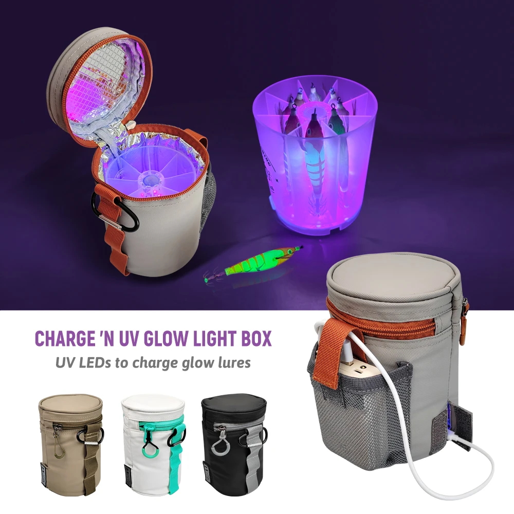 Nuovo accumulatore LED con luce di riempimento per jig per calamari UV per esche per calamari Accessori per la pesca in mare Caricatore per luci per calamari Forniture per la pesca
