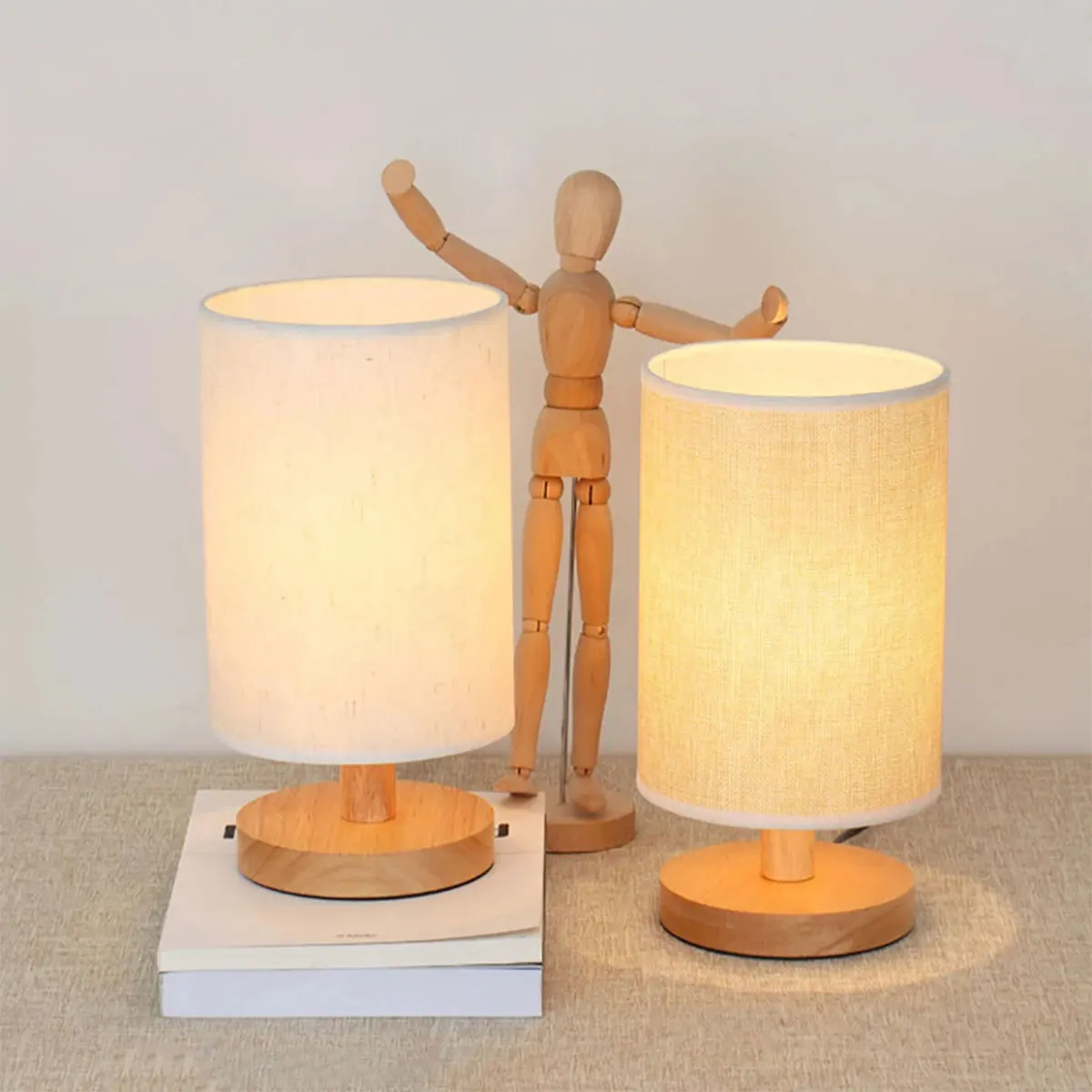 Usb lâmpada de cabeceira luzes da noite lâmpada de mesa para o quarto lâmpada de mesa de madeira luz da noite com cilindro sombra da lâmpada decoração da sua casa