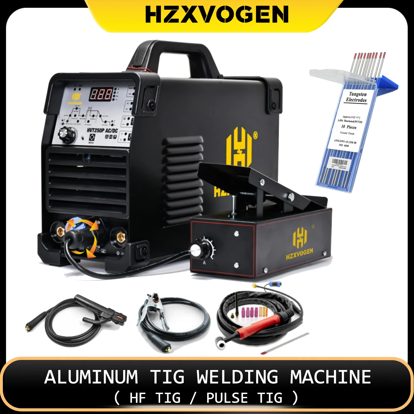 HZXVOGEN 200A Aluminium AC/DC Pulse Tig 4 in 1 Schweißgerät HVT250P MMA ARC Stick Schweißer IGBT Inverter HF WIG 2T 4T Soldador