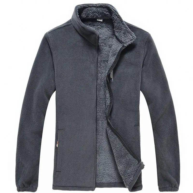 ผู้ชายขนแกะ Zip Up Jacket ซิปขนแกะเรียงรายขาตั้งหนาเสื้อแจ็คเก็ตกลางแจ้ง Windproof Polar ขนแกะ Coldproof แจ็คเก็ต