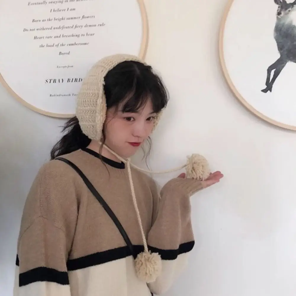 Orejeras de felpa Y2k de estilo coreano hechas a mano, orejeras gruesas suaves y cálidas de punto JK, Color sólido, a prueba de viento, cubierta para las orejas de invierno para niña