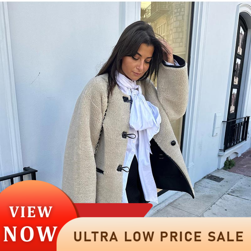 Frauen Herbst Winter warme Lamm wolle dicken Mantel elegant o Hals lange Ärmel einreihige lose Jacke schicke Dame Street Outwear