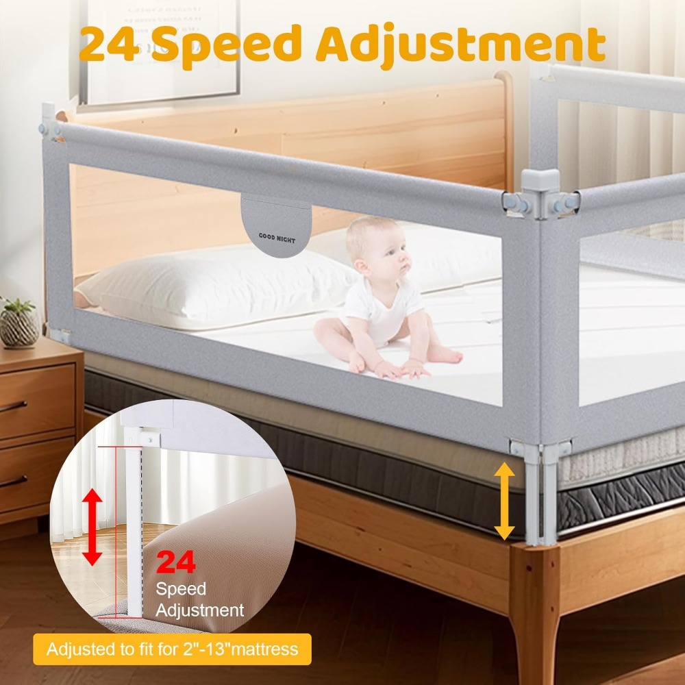 omzer Bed Rail for Toddlers - 3 Sides Safety Baby Bed Rail Guard with Child Lock, Infants Height Adjustment King Size Bed Guard