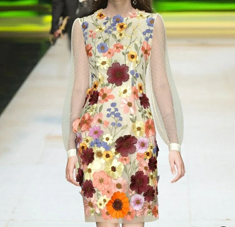 Tecido de renda flor 3d colorido, vestido de casamento diy, luxo, mais recente, tridimensional, girassol, flutuante, malha macia, renda bordada