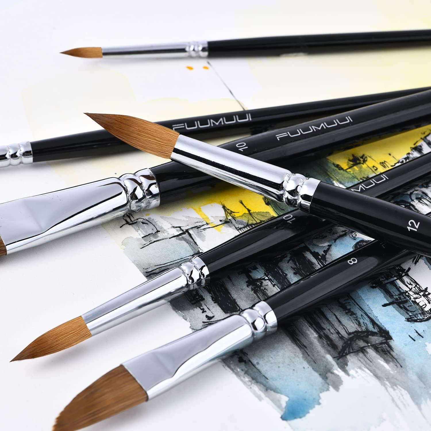 Sable Watercolur Paint Brushes-Kolinsky Water Colour Artist Paint Brush 6PCS Paintbrushes with Point Round Cat's Tongue Dagger