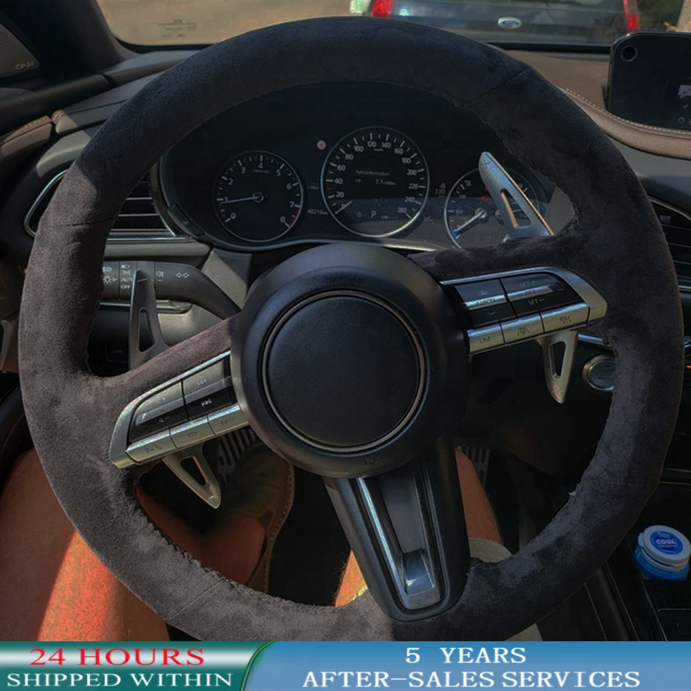 Untuk Mazda 3 Axela 2019 2020 CX-30 2020 MX-30 DIY disesuaikan kepang mobil penutup roda kemudi bungkus tangan anti-selip Suede