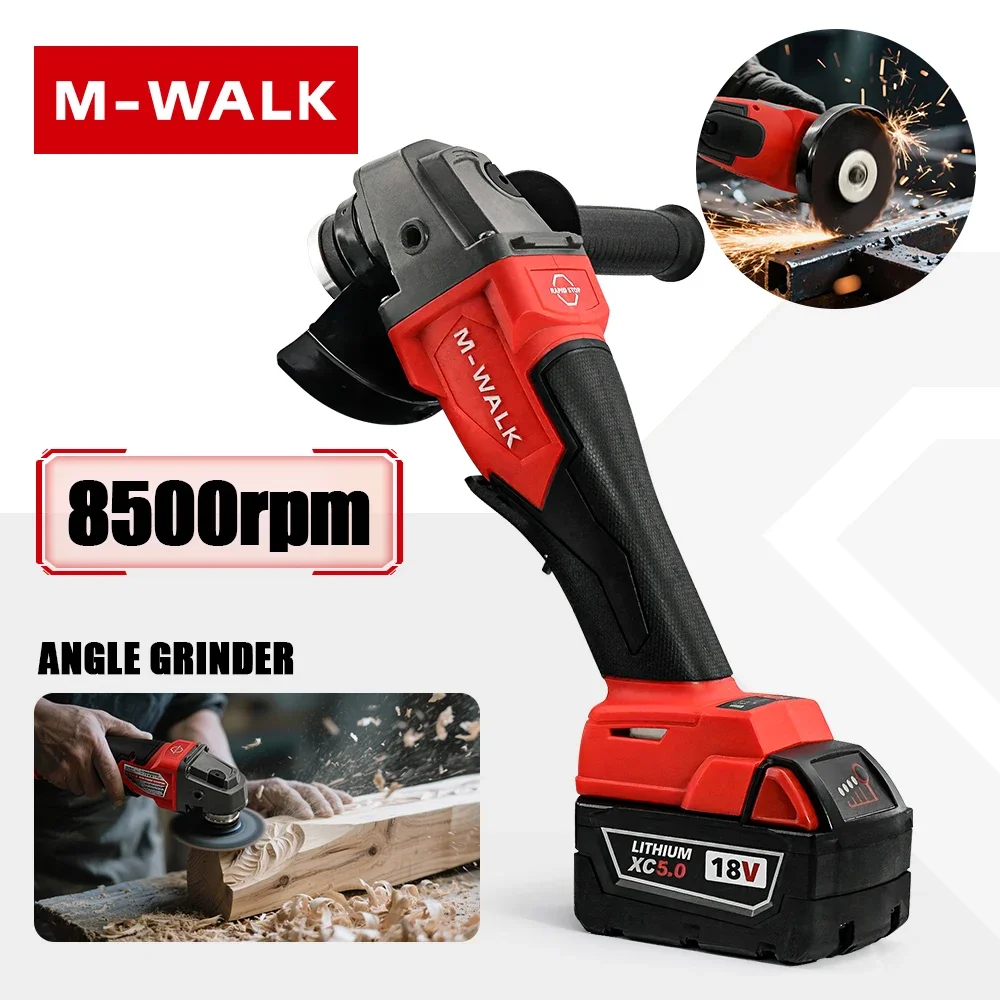 เครื่องเจียรไฟฟ้าไร้สาย M-WALK 125 มม. แบบไร้แปรงถ่าน 3 ระดับความเร็ว สำหรับแบตเตอรี่ Milwaukee 18V