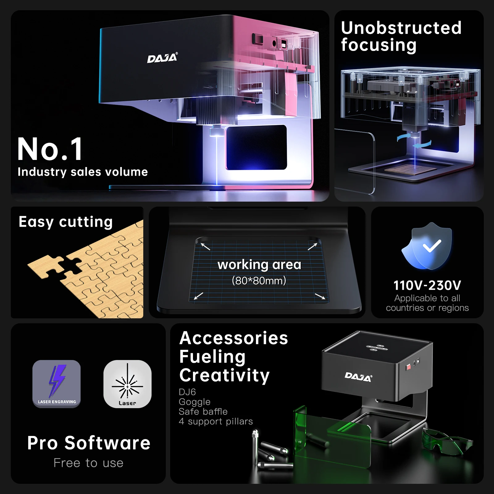 DAJA DJ6 レーザー彫刻機ミニポータブル Bluetooth DIY カット彫刻機彫刻マーク木材塗装金属アクリルガラス革